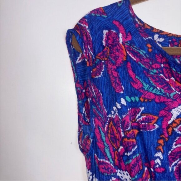 Country Rose Blue Floral Midi Dress Size 12 Sleeveless Boho Print Coastal Office - Picture 9 of 10